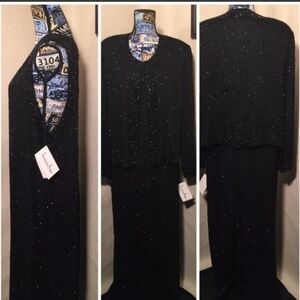 LAURENCE KAZAR BLACK 2PC BEADED EVENING GOWN NWT